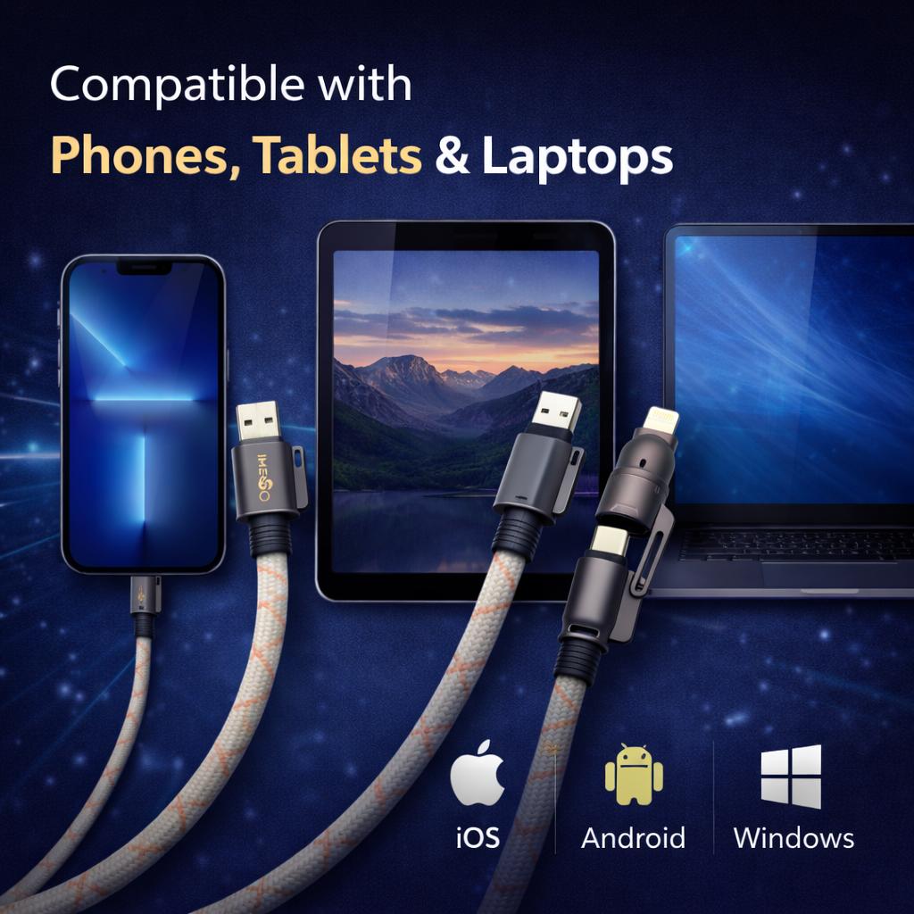 IMENSO 65W 4-in-1 Multi-Connector Braided Fast Charging & Data Cable