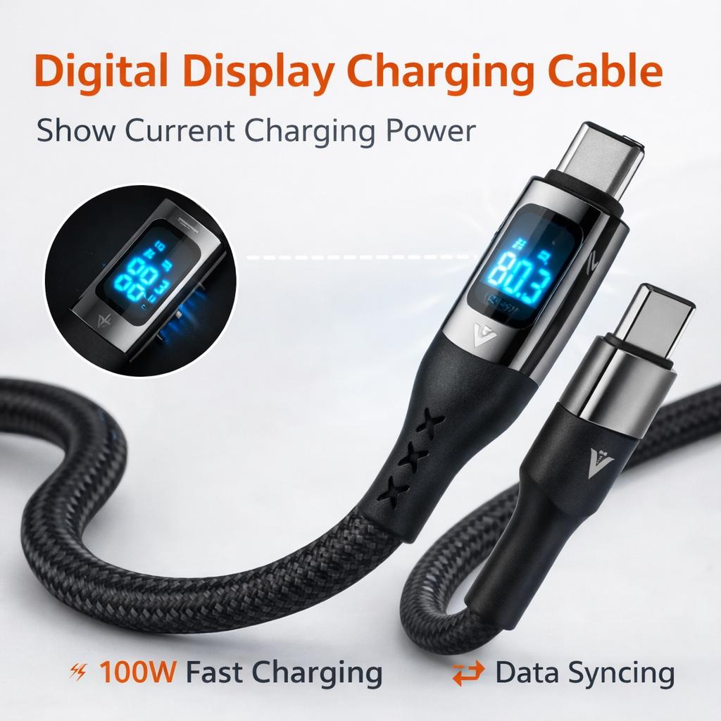 VONK 100W USB-C to USB-C Digital Display Fast Charging Cable