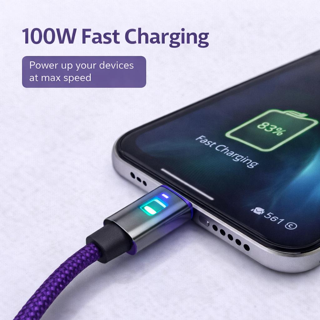 IMENSO 100W USB-A to USB-C Fast Charging Cable with Smart Power Display