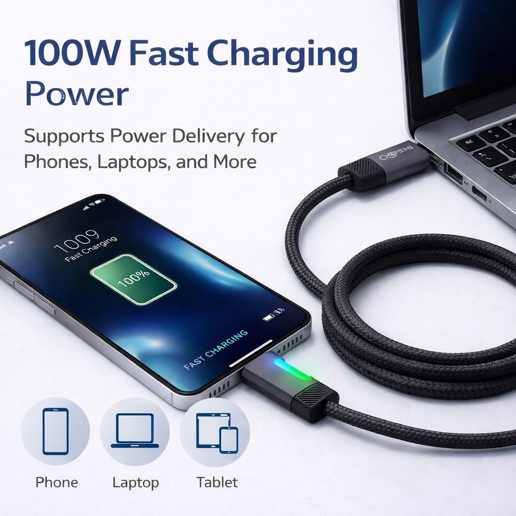 Title: IMENSO 100W Fast Charging Data Cable – Ultra-Durable Braided USB to Type-C Power Delivery Cable for Laptops, Phones & Tablets