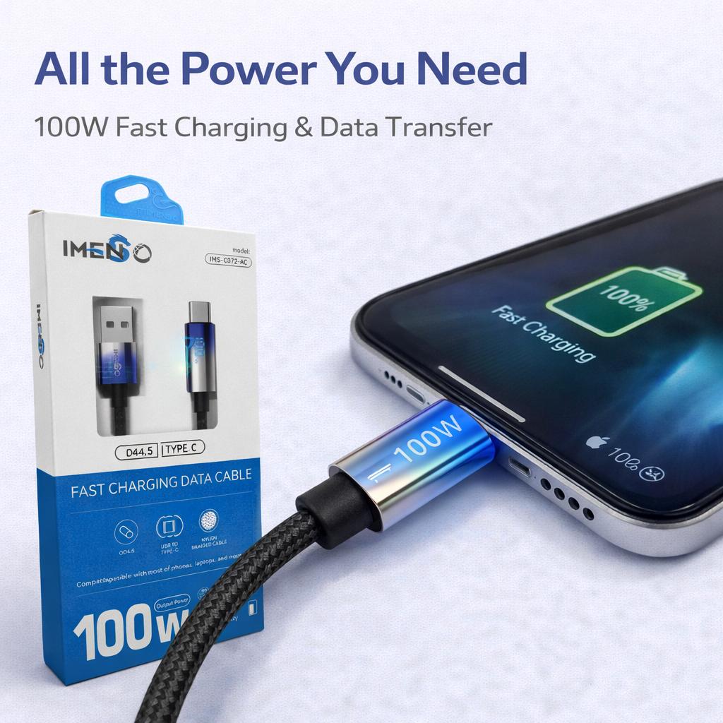 IMENSO 100W Ultra-Fast USB to USB-C Braided Charging Cable