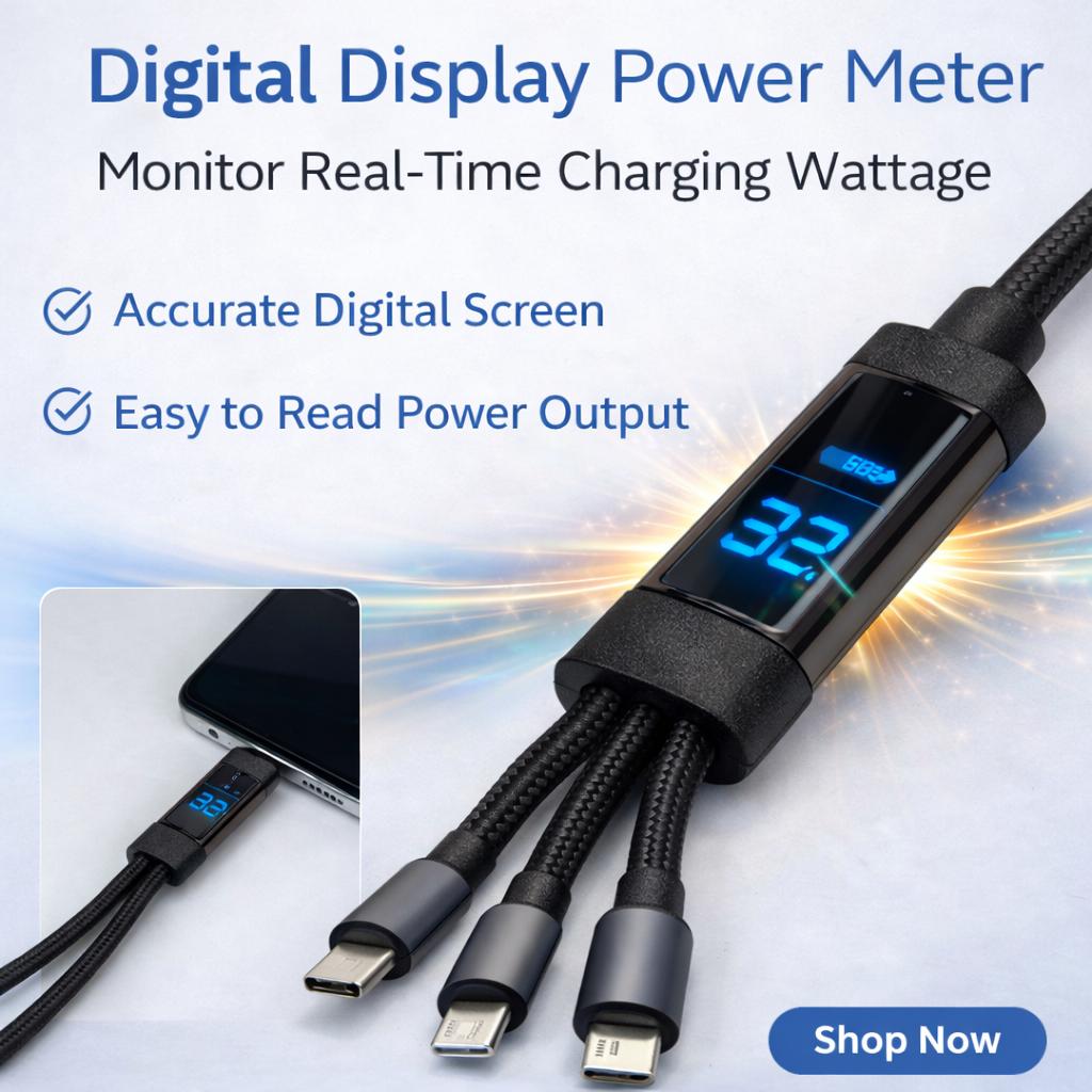 IMENSO 3-in-1 65W Fast Charging Cable with Digital Power Display