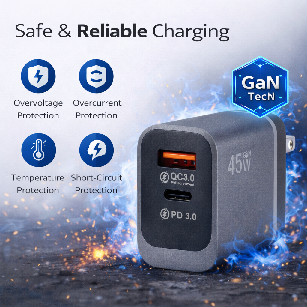 45W PD 3.0 & QC 3.0 Fast Charging Travel Adapter