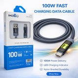 IMENSO 100W USB-A to USB-C Fast Charging Data Cable with Smart LED Indicator