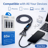 IMENSO 3-in-1 65W Fast Charging Cable with Digital Power Display