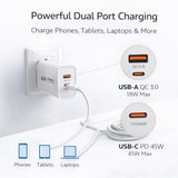 TOPOMAX 45W Dual Port Fast Wall Charger | PD 45W & QC 3.0 | Compact Travel Adapter