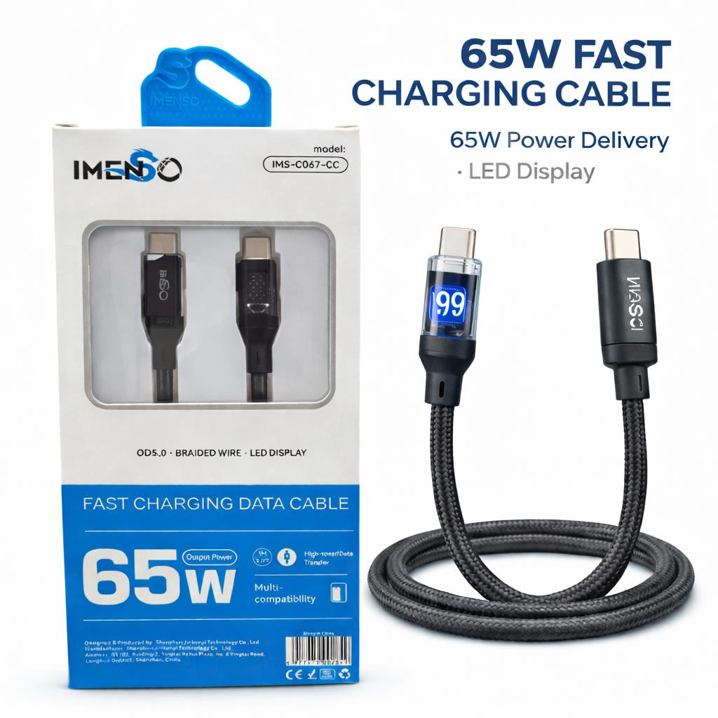 IMENSO 65W Fast Charging USB-C to USB-C Cable with Smart LED Display