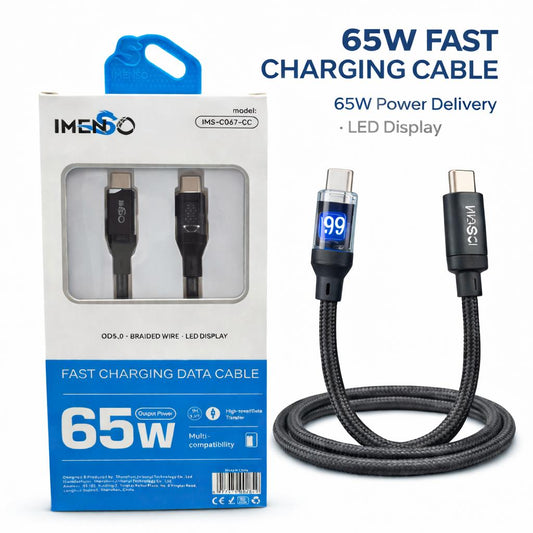 IMENSO 65W Fast Charging USB-C to USB-C Cable with Smart LED Display