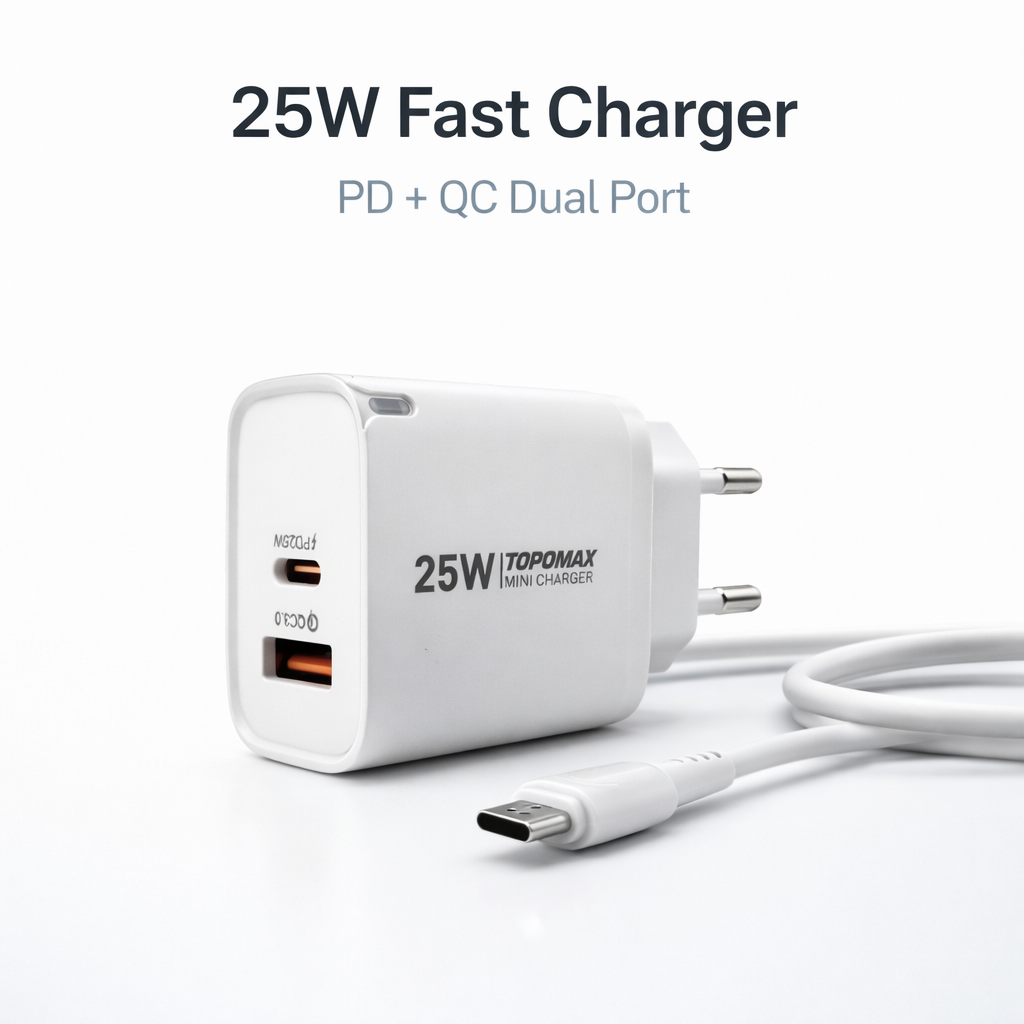 TOPOMAX 25W Dual Port Fast Charger – PD 25W & QC 18W