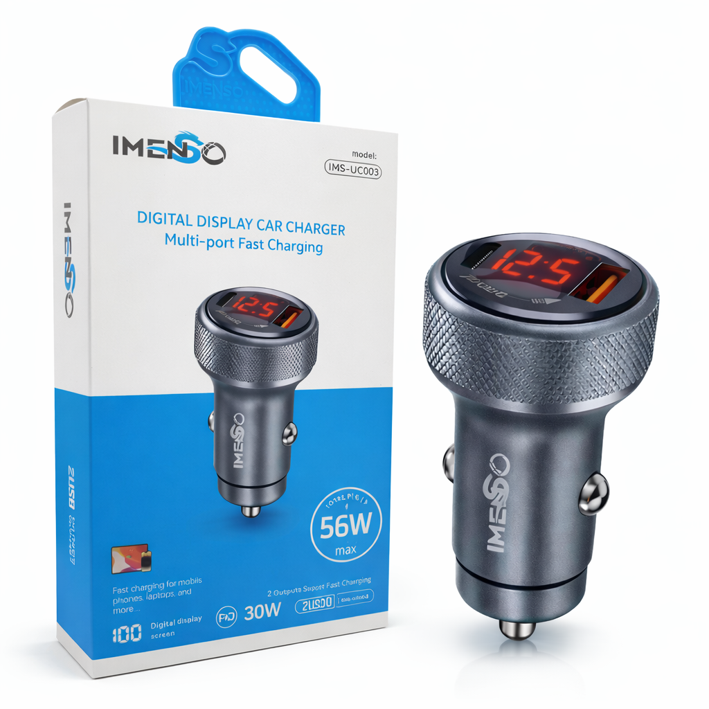 IMENSO 56W Dual Port Fast Car Charger with Real-Time Voltage Display