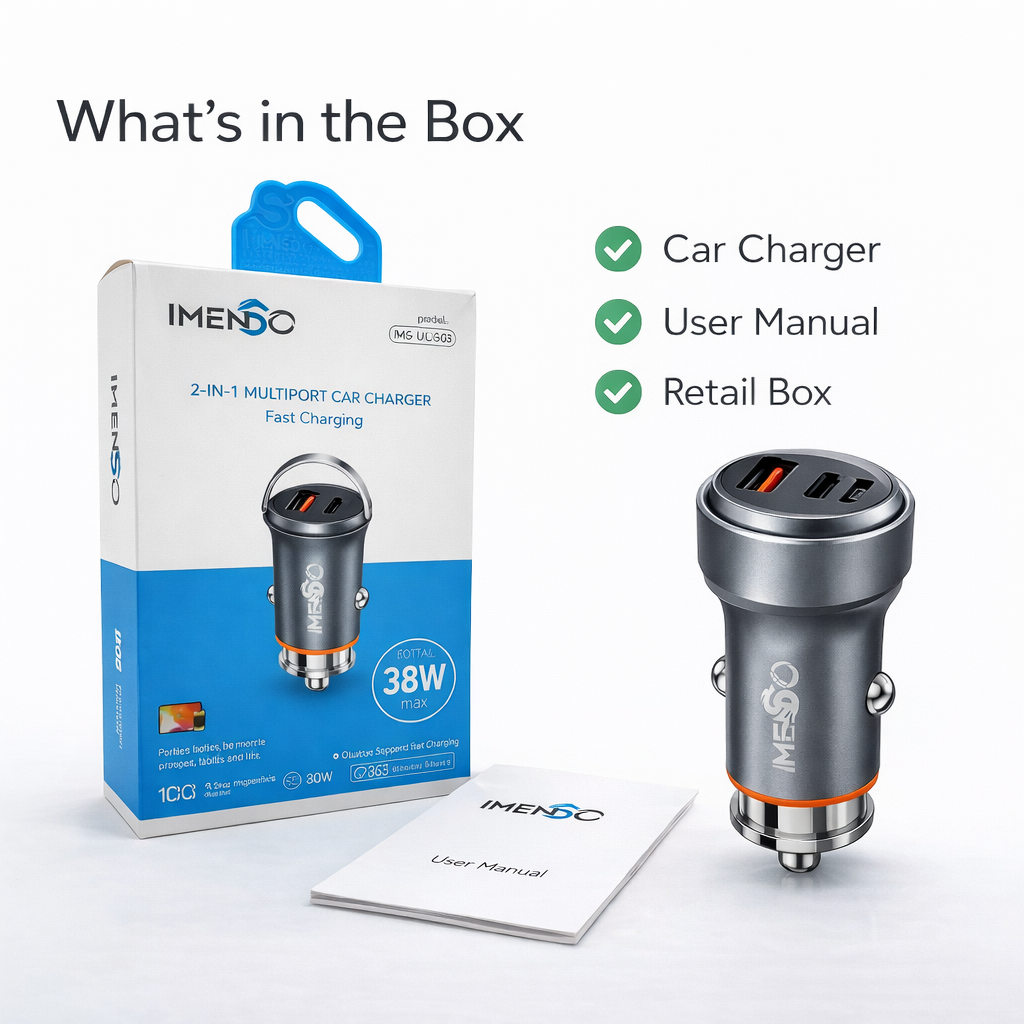 IMENSO 38W Dual Port Fast Car Charger (USB-C PD & USB-A QC 3.0)