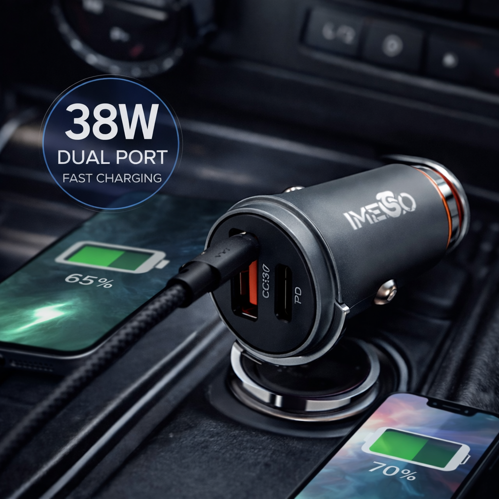 IMENSO 38W Dual Port Fast Car Charger (USB-C PD & USB-A QC 3.0)