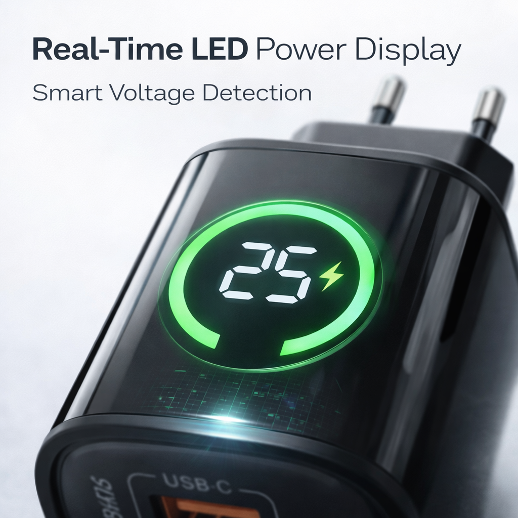 TOPOMAX 25W Dual Ports Fast Charger TTC-F217AC - QC3.0+PD with LED Power Display (EU Plug)