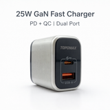 TOPOMAX GaN 25W Mini Quick Charger TTC-F209AC - PD+QC3.0 Dual Port US Plug (Silver/Grey)