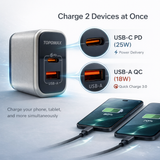 TOPOMAX GaN 25W Mini Quick Charger TTC-F209AC - PD+QC3.0 Dual Port US Plug (Silver/Grey)