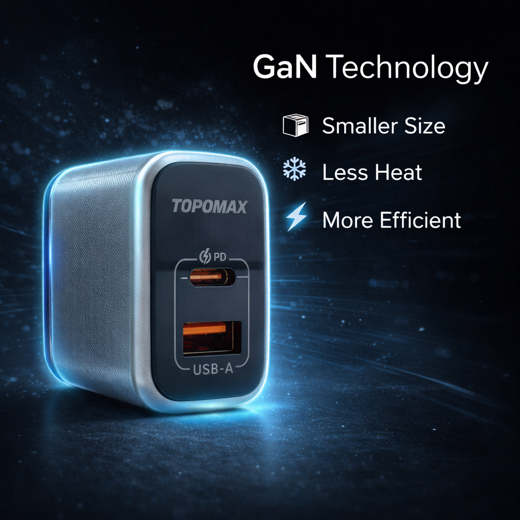 TOPOMAX GaN 25W Mini Quick Charger TTC-F209AC - PD+QC3.0 Dual Port US Plug (Silver/Grey)
