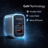TOPOMAX GaN 25W Mini Quick Charger TTC-F209AC - PD+QC3.0 Dual Port US Plug (Silver/Grey)