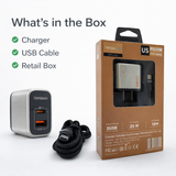 TOPOMAX GaN 25W Mini Quick Charger TTC-F209AC - PD+QC3.0 Dual Port US Plug (Silver/Grey)