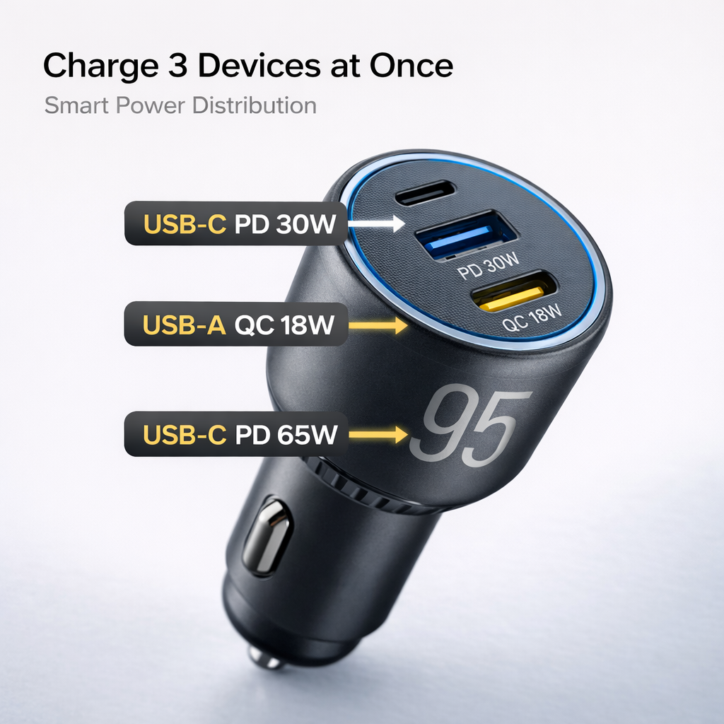 VONK 95W Triple Port Fast Car Charger