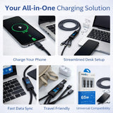 IMENSO 3-in-1 65W Fast Charging Cable with Digital Power Display