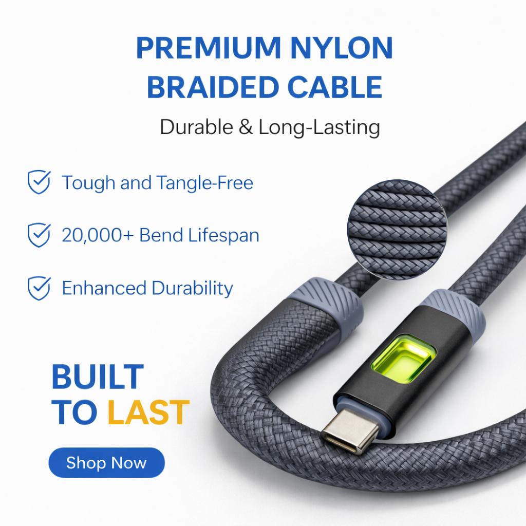 IMENSO 100W USB-A to USB-C Fast Charging Data Cable with Smart LED Indicator