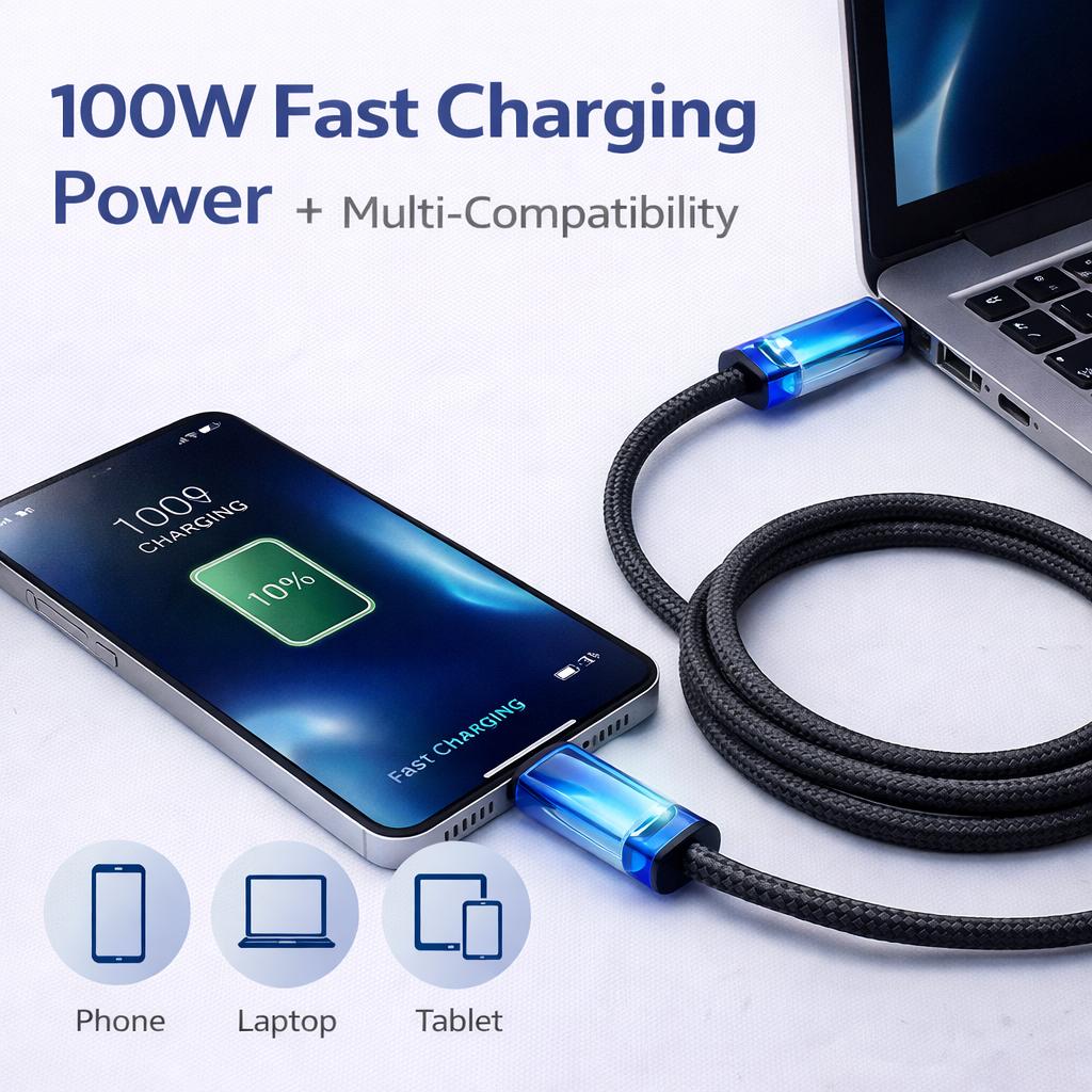IMENSO 100W Ultra-Fast USB to USB-C Braided Charging Cable