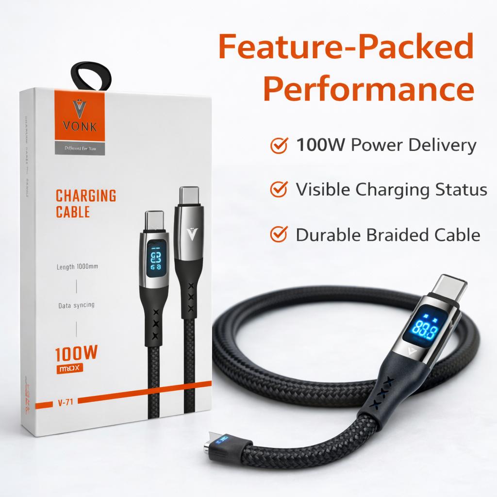 VONK 100W USB-C to USB-C Digital Display Fast Charging Cable