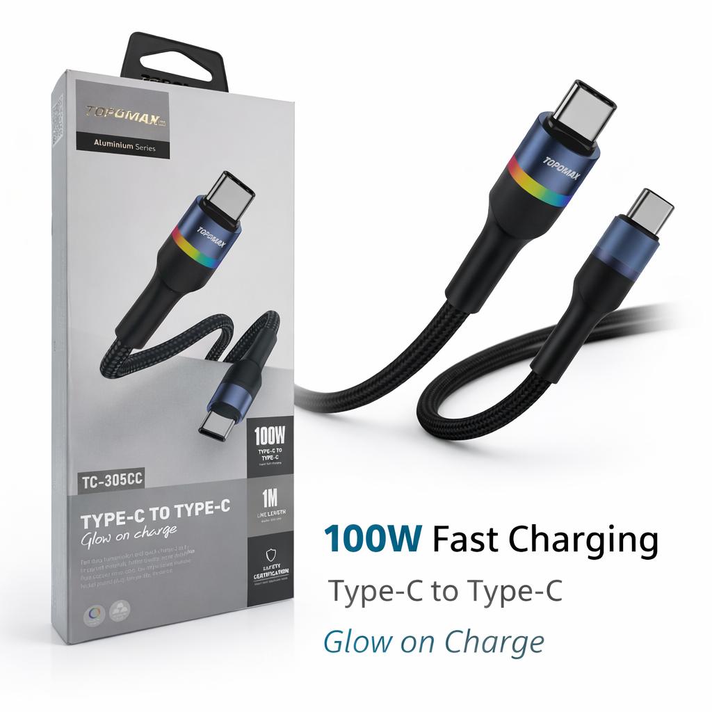 TOPOMAX TC-305CC | 100W PD Ultra-Fast USB-C to USB-C Intelligent Glow Charging Cable