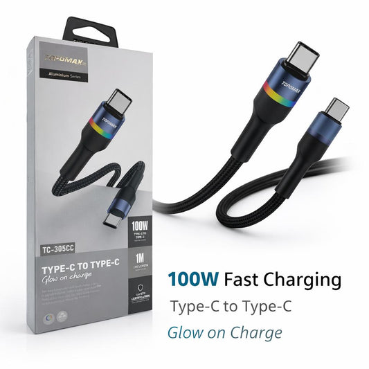 TOPOMAX TC-305CC | 100W PD Ultra-Fast USB-C to USB-C Intelligent Glow Charging Cable