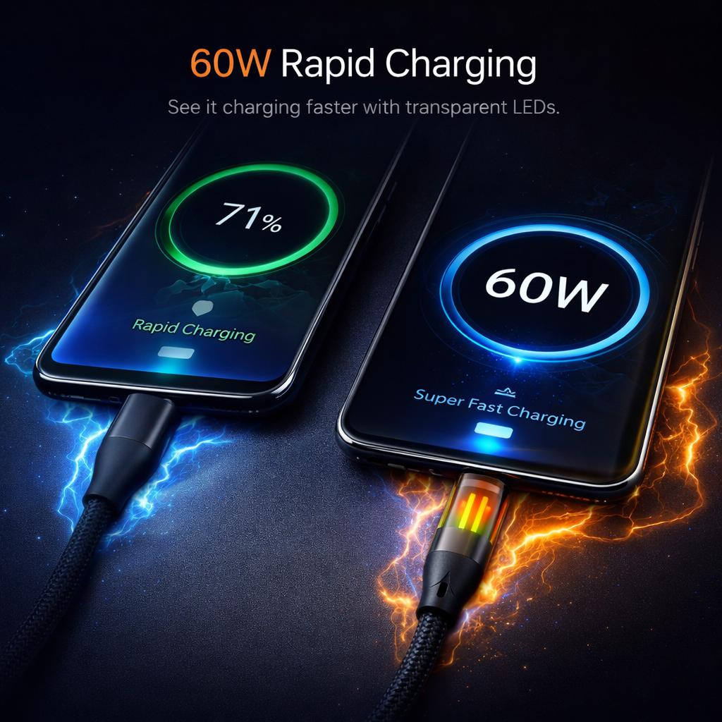 VONK V-74 | 60W USB-C to USB-C Intelligent LED Fast Charging Cable
