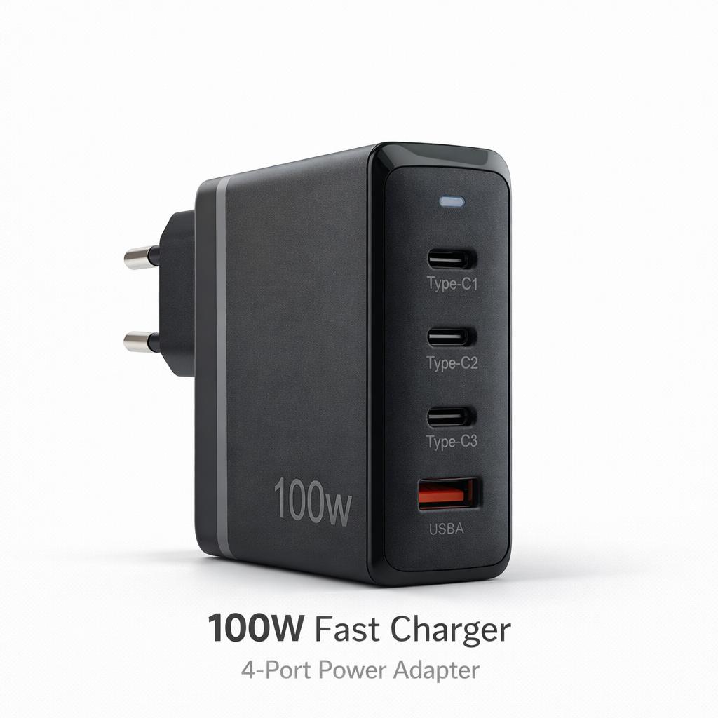 100W GaN 4-Port Super Fast Wall Charger – Universal Travel Power Adapter