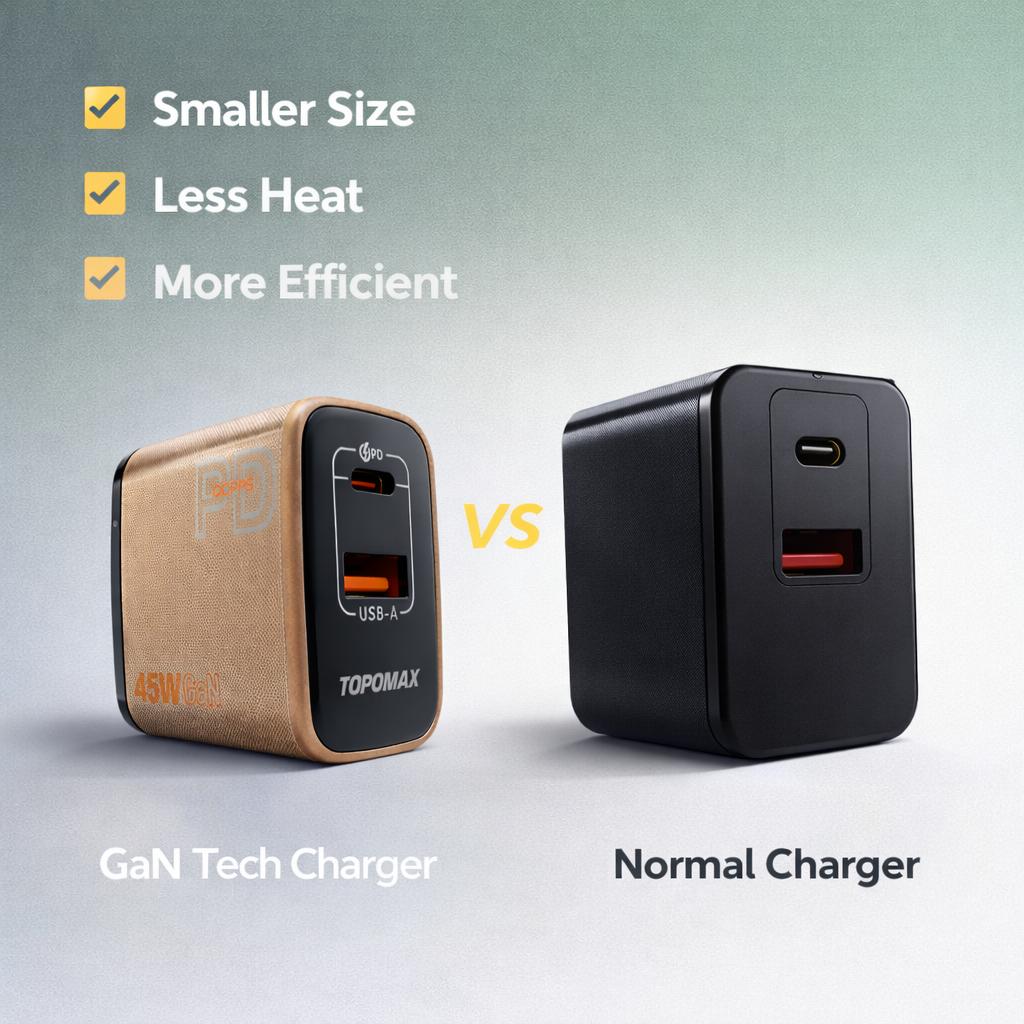 TOPOMAX 45W GaN Dual Port Super Fast Charger - USB-C PD & USB-A QC