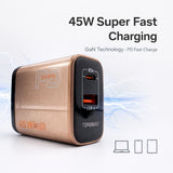 TOPOMAX 45W GaN Dual Port Super Fast Charger - USB-C PD & USB-A QC