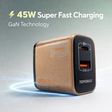 TOPOMAX 45W GaN Dual Port Super Fast Charger - USB-C PD & USB-A QC