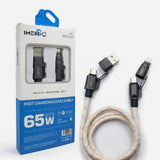 IMENSO 65W 4-in-1 Multi-Connector Braided Fast Charging & Data Cable