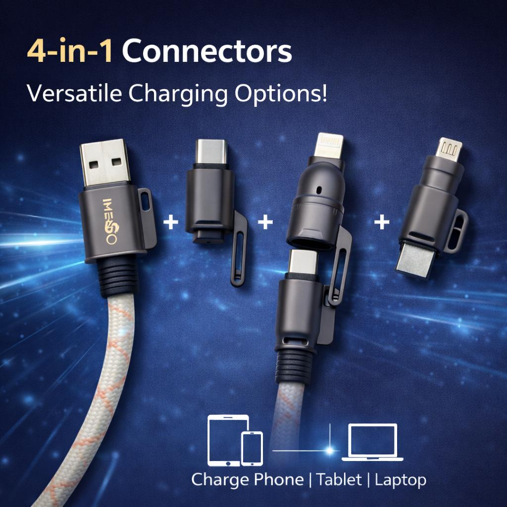 IMENSO 65W 4-in-1 Multi-Connector Braided Fast Charging & Data Cable