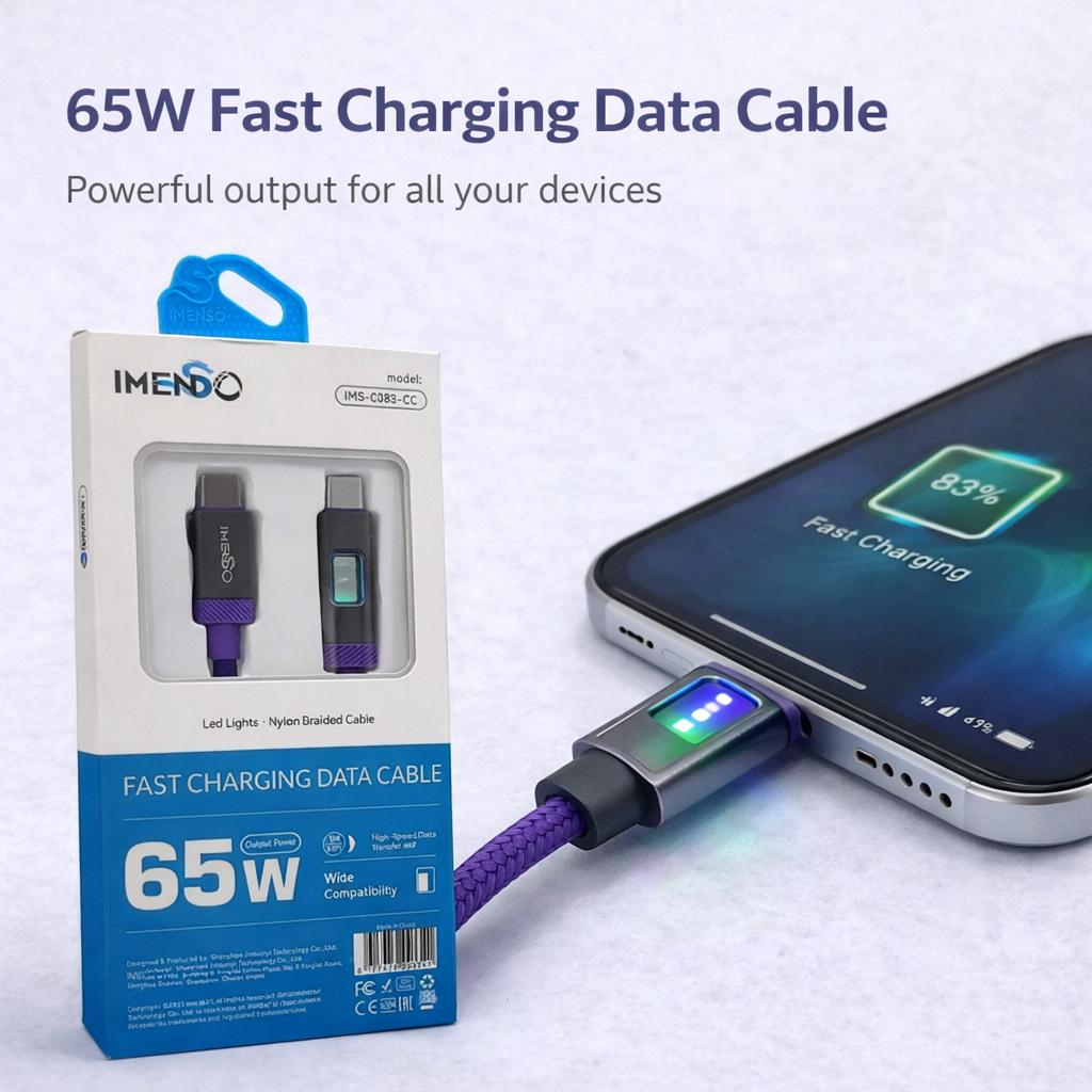 IMENSO 65W High-Speed USB-C to USB-C Braided Data Cable