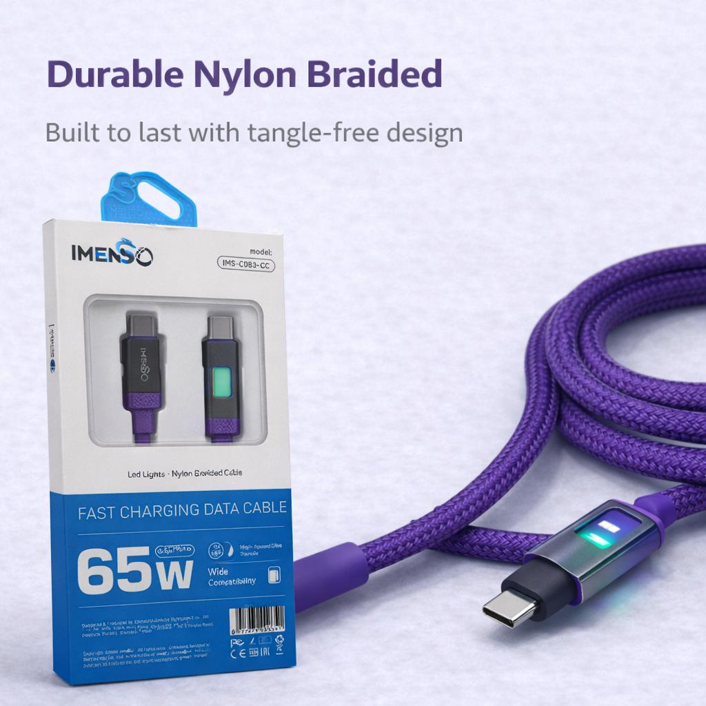 IMENSO 65W High-Speed USB-C to USB-C Braided Data Cable