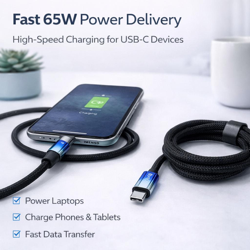 IMENSO 65W 4-in-1 Zinc Alloy Braided Multi-Connector Cable