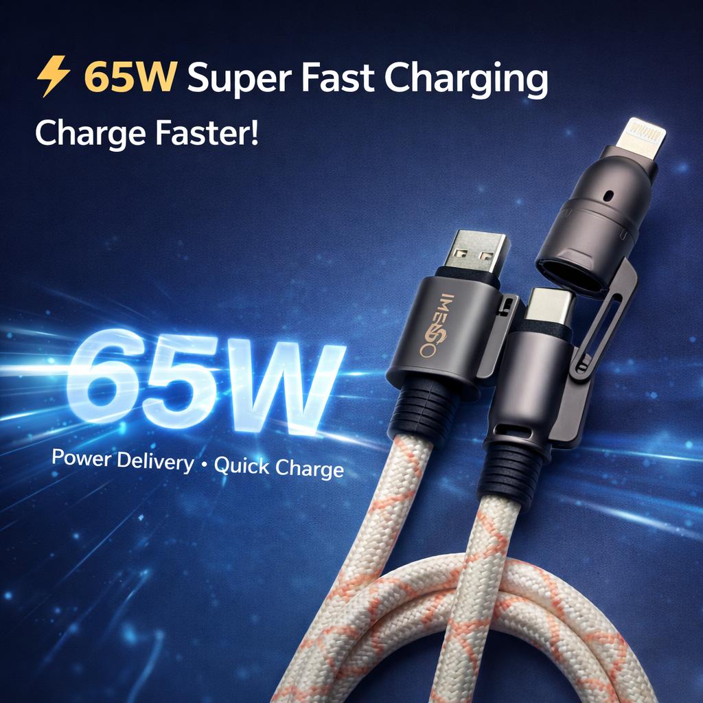 IMENSO 65W 4-in-1 Multi-Connector Braided Fast Charging & Data Cable