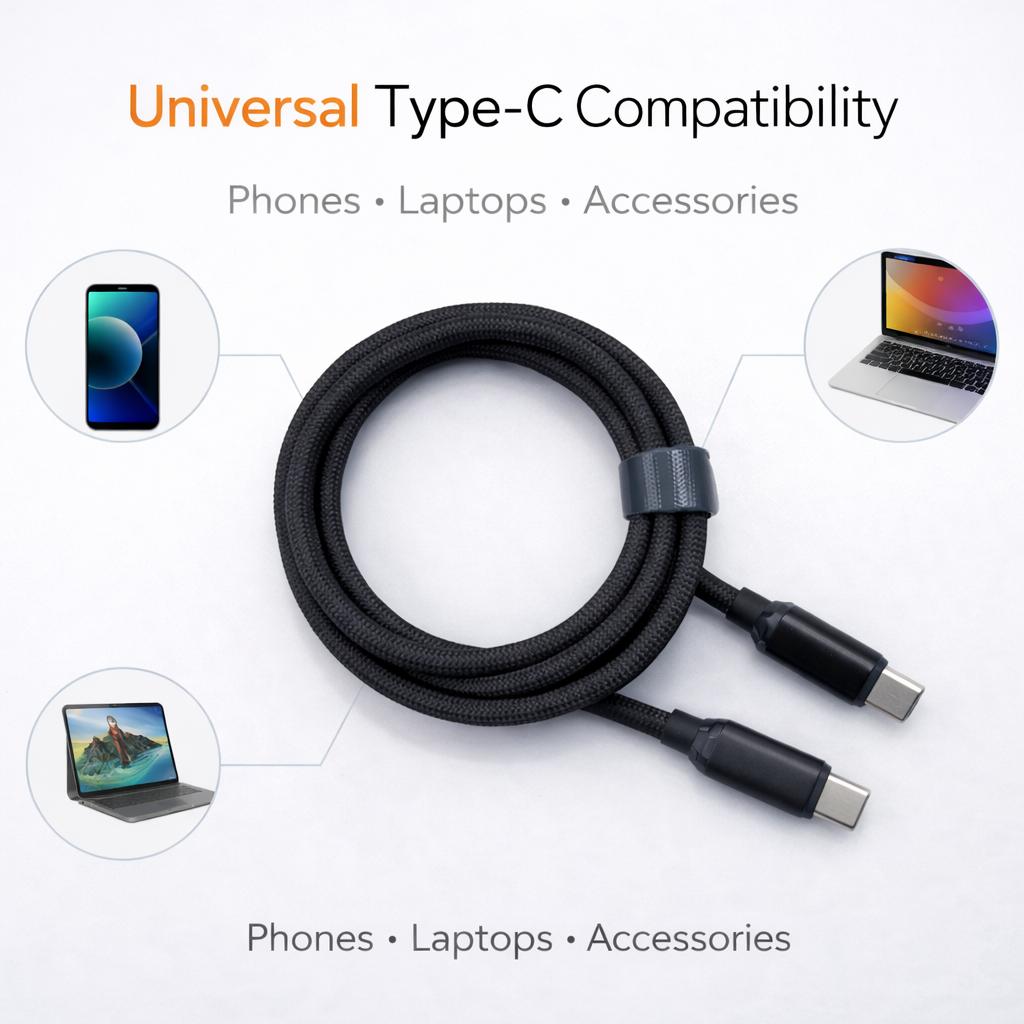 VONK V-67 | 66W Ultra-Fast USB-C to USB-C Braided Charging Cable