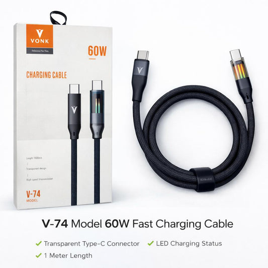 VONK V-74 | 60W USB-C to USB-C Intelligent LED Fast Charging Cable