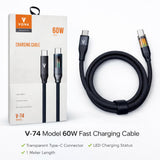 VONK V-74 | 60W USB-C to USB-C Intelligent LED Fast Charging Cable