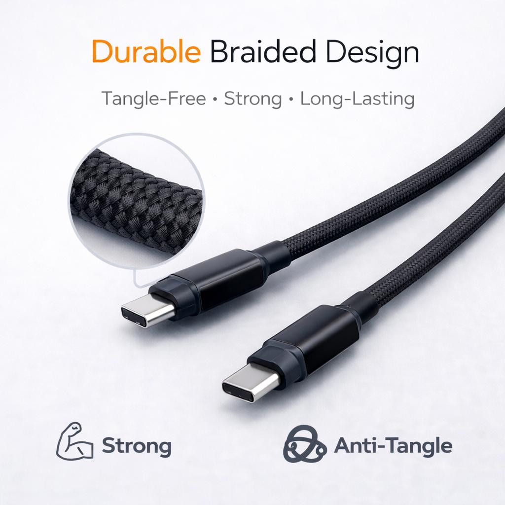 VONK V-67 | 66W Ultra-Fast USB-C to USB-C Braided Charging Cable