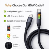 VONK V-74 | 60W USB-C to USB-C Intelligent LED Fast Charging Cable
