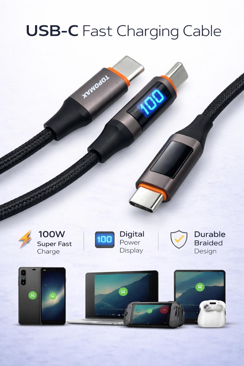 TOPOMAX 100W USB-C to USB-C Super Fast Charging Cable