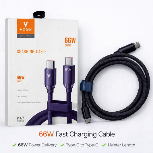 VONK V-67 | 66W Ultra-Fast USB-C to USB-C Braided Charging Cable